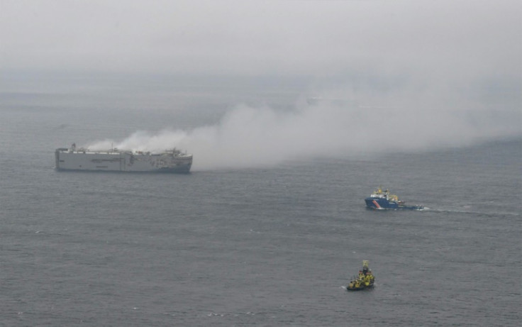 Crews were racing to douse the fire aboard a cargo ship off the Netherlands
