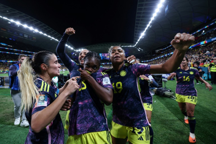 Colombia's forward Linda Caicedo celebrates scoring her team's first goal