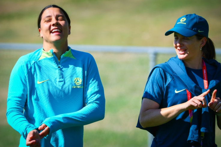 Australia captain Sam Kerr (L) has declared herself fit and available for Monday's must-win World Cup clash with Canada