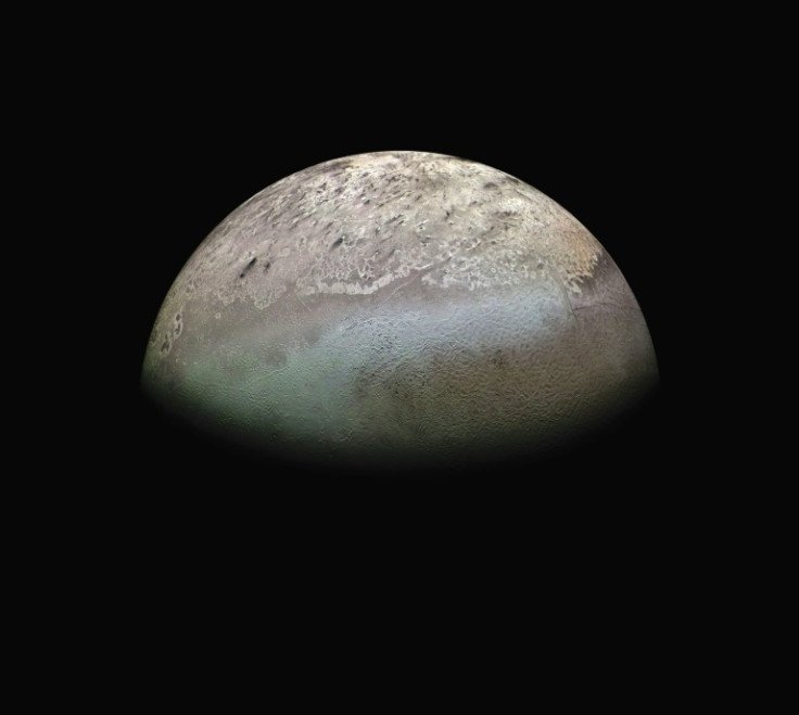 This 24 August 1989 photograph taken by the US spacecraft Voyager 2 and obtained 03 December 2007 shows Neptune's moon Triton, one of the coldest places ever observed in nature