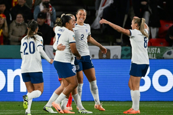 Lauren James (number 7) celebrates one of England's goals in the 6-1 demolition of China