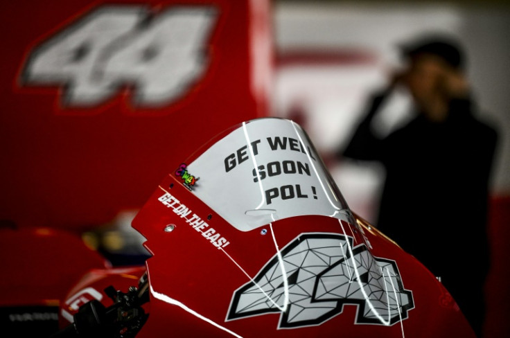 Pol Espargaro's team sending their stricken rider a get well soon message after his violent crash in practice at the opening weekend in Portugal