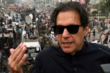 Former Pakistan prime minister Imran Khan speaking at a rally near Gujranwala in November 2022