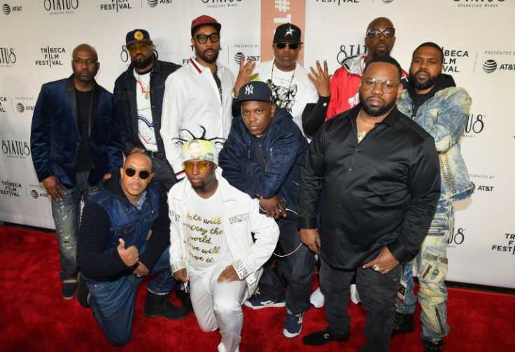 Wu-Tang Clan members pose at the New York premiere of Showtime's "Wu-Tang Clan: Of Mics And Men" as part of the Tribeca Film Festival at Beacon Theatre on April 25, 2019