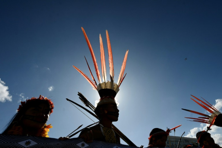 Indigenous groups, such as this one protesting over land rights in Brasilia in June 2023, are seen as vital buffers against Amazon deforestation