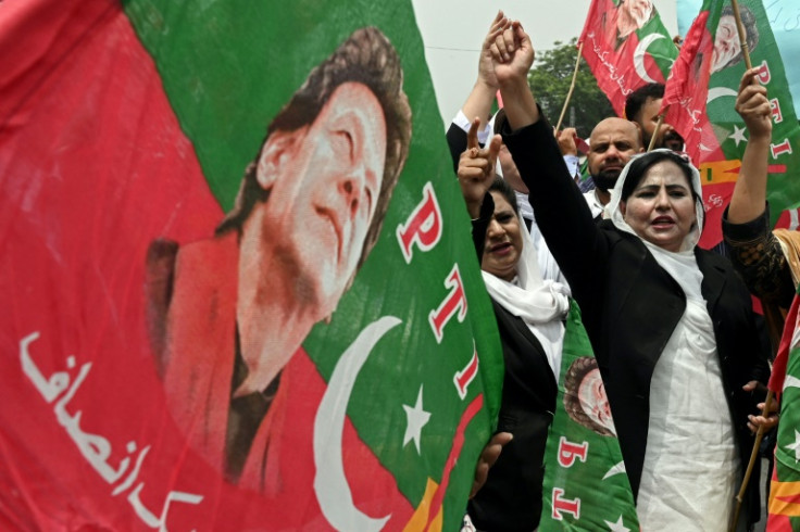 Lawyers supporting former Prime Minister Imran Khan denounce his arrest at a protest outside the High court in Lahore