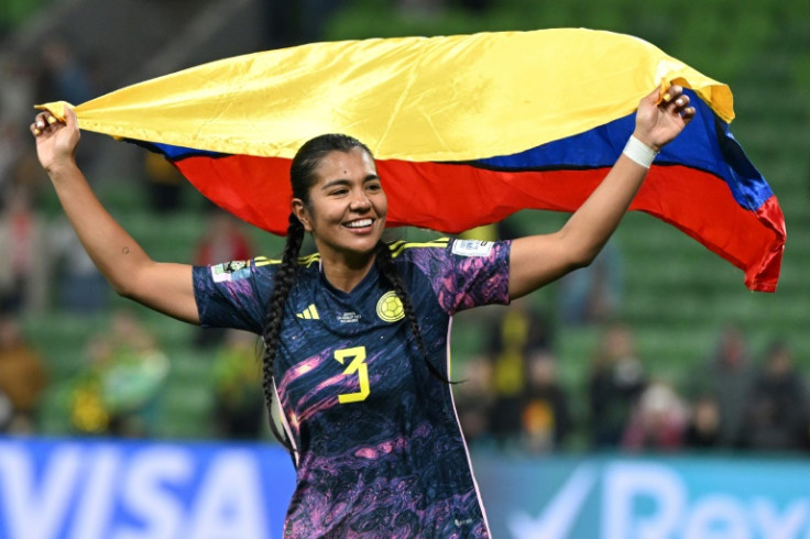 Colombia defender Daniela Arias celebrates the win over Jamaica