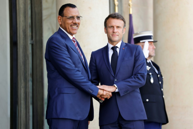 French President Emmanuel Macron, right, with Bazoum at the Elysee Palace on June 23. Just over a month later, Bazoum was toppled