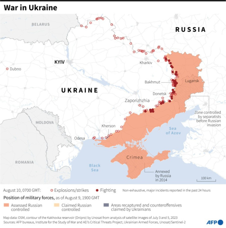 Map showing the situation in Ukraine as of August 10 at 0700 GMT