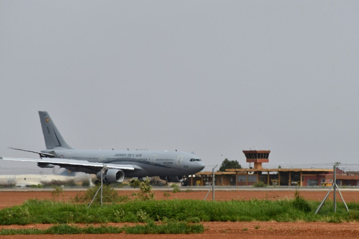 A French military plane landing at Niamey's Diori-Hamani international airport on August 1 during operations to evacuate French citizens from Niger