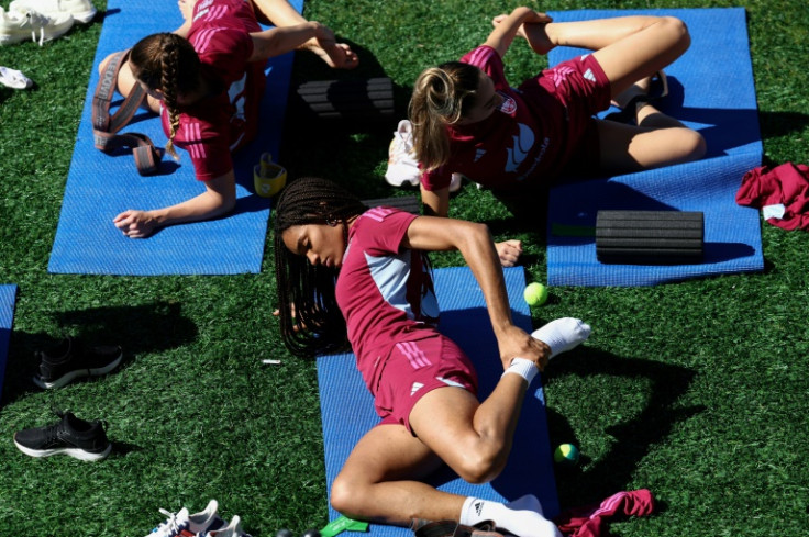 Spain forward Salma Paralluelo warms up ahead of the final