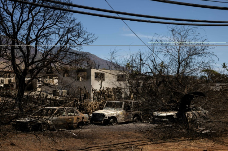 Destroyed buildings and cars are seen in the aftermath of the Maui wildfires in Lahaina, western Maui