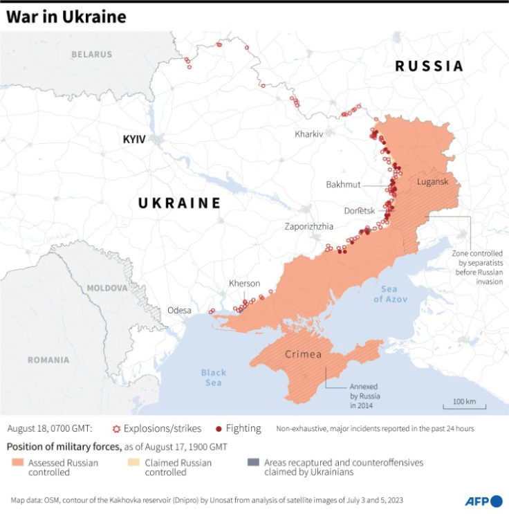 Map showing the situation in Ukraine, as of August 18 at 0700 GMT