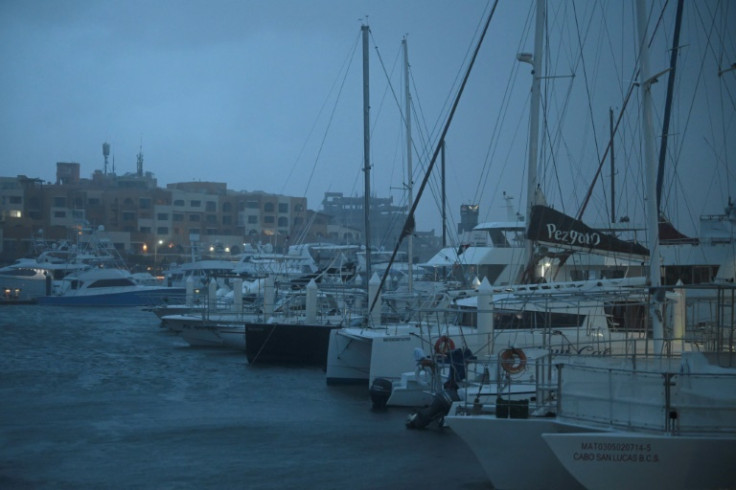 Wind gusts are felt in the port area of Cabo San Lucas, the Mexican resort in Baja California state,  before the arrival of Hurricane Hilary on August 19, 2023