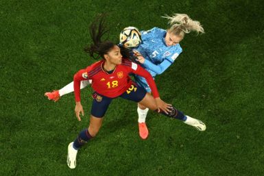 Spain forward Salma Paralluelo (L, fighting for the ball with England defender Alex Greenwood) was named best young player of the tournament