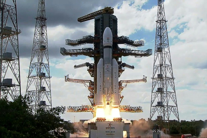 An Indian Space Research Organisation rocket carrying the Chandrayaan-3 spacecraft lifts off on July 14, 2023