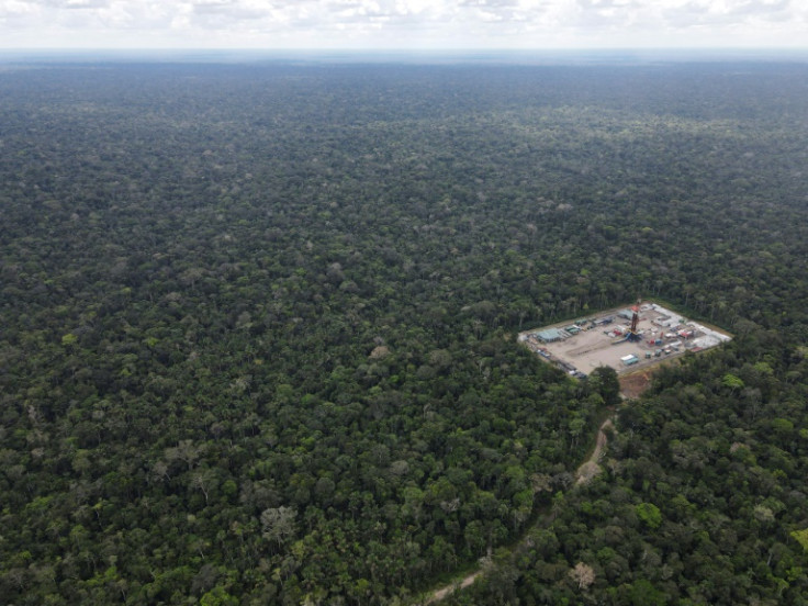 Aerial view of the Ishpingo oil platform in Ecuador's Yasuni National Park