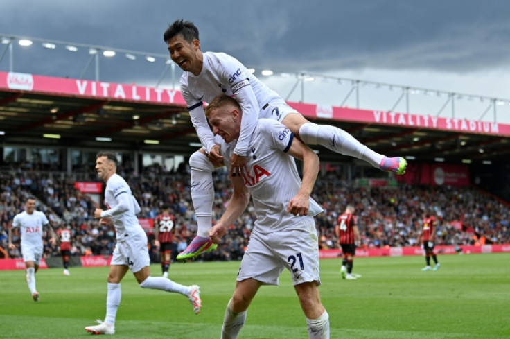 On top: Dejan Kulusevski (centre, bottom) scored in Tottenham's 2-0 win at Bournemouth