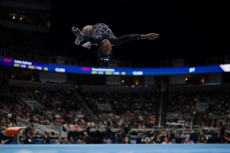 Simone Biles soars in floor exercise on the way to record eighth all-around title at the US Gymnastics Championships in San Jose, California