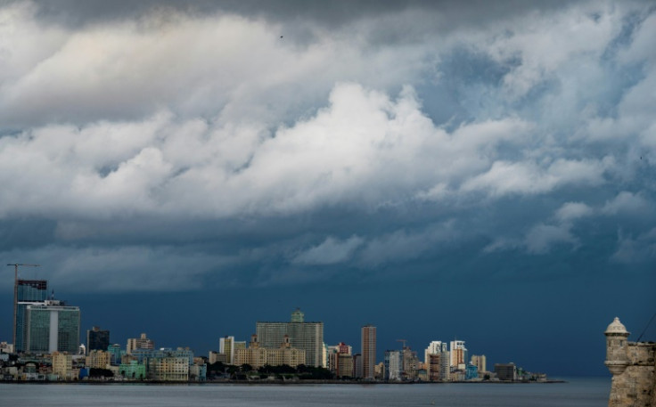 Dark clouds from  Tropical Storm Idalia cloak Havana, on August 28, 2023