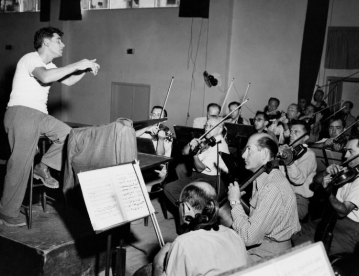 Leonard Bernstein rehearsing with the Israel Philharmonic Orchestra in 1948