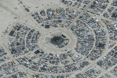 A satellite photo of the Burning Man festival site in Nevada taken on August 29, 2023 -- before rains began