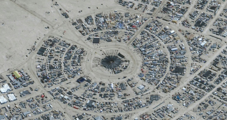 A satellite photo of the Burning Man festival site in Nevada taken on August 29, 2023 -- before rains began