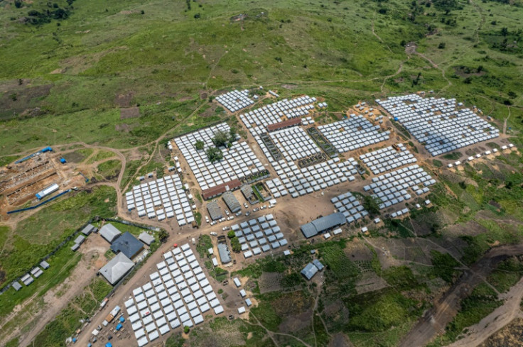 This aerial view shows the Kibonge camp for displaced persons in the Komanda locality in Ituri province