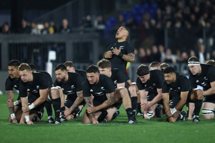 Scrum-half Aaron Smith leads the New Zealand haka before the All Blacks Test match against South Africa in July