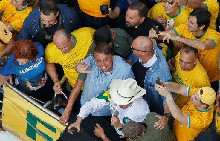 Brazil's then president Jair Bolsonaro joins thousands of fans marching to show their support in Sao Paulo on Brazil's independence day in 2021