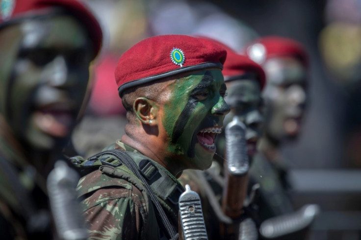 Brazilian Armed Forces members take part in a military parade to commemorate Brazil's independence day in Rio de Janeiro in September 2018