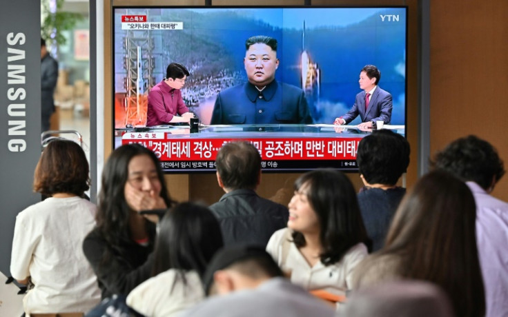 A television broadcast with file footage of North Korea's leader Kim Jong Un in Seoul in May 2023