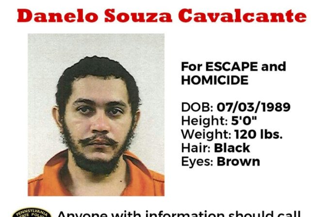 This undated image obtained from the Pennsylvania State Police shows the wanted poster for escaped convicted murderer Danelo Souza Cavalcante