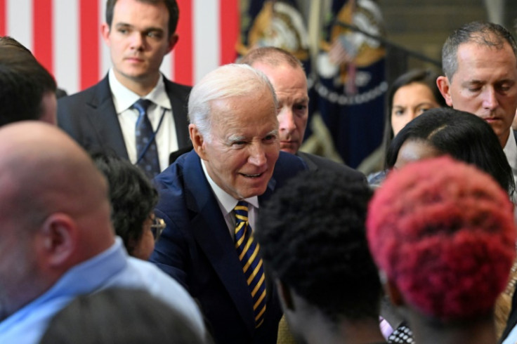 Biden greeted members of the crowd after the speech