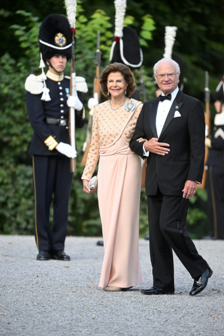 Sweden's Queen Silvia and King Carl Gustaf XVI arrive at Drottningholm Palace Theatre in Stockholm