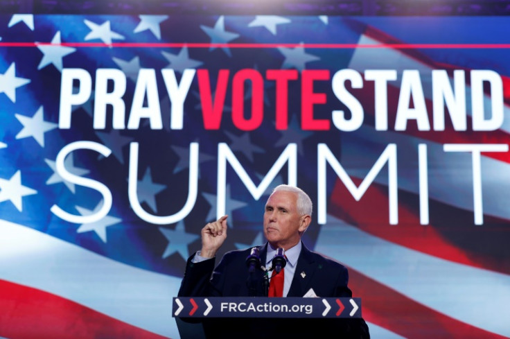 Republican presidential candidate and former vice president Mike Pence speaks at the 'Pray Vote Stand' summit in Washington