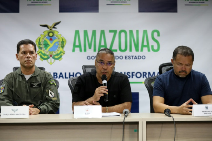 Amazonas state security hold a press conference after 14 people were killed in plane crashed in the Brazilian Amazon