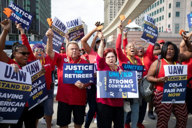 United Auto Workers members marched at a rally in downtown Detroit on September 15 after the union launched a strike earlier that day