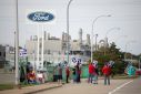 United Auto Workers members strike at the Ford Michigan Assembly Plant on September 16, 2023 in Wayne, Michigan