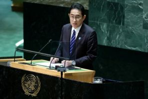 Japanese Prime Minister Fumio Kishida addresses the United Nations General Assembly