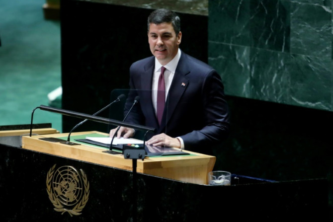 Paraguayan President Santiago Pena addresses the United Nations General Assembly