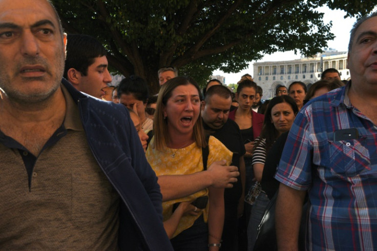 Angry Armenians protest, urging their government to hit back against the Azerbaijani military operation in Nagorno-Karabakh