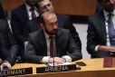 Armenian Foreign Minister Ararat Mirzoyan looks on during a United Nations Security Council meeting on Nagorno-Karabakh