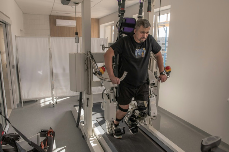 Mykhailo Bakaliuk, 41, who was injured during Ukraine's counteroffensive, is learning to walk with a prosthetic leg