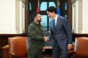 Ukrainian President Volodymyr Zelensky with Canadian Prime Minister Justin Trudeau at Parliament Hill in Ottawa, Canada
