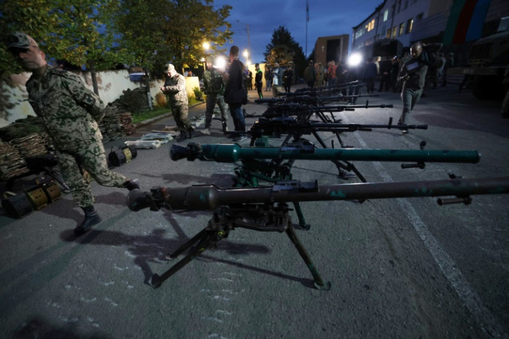 Artillery seized from Nagorno-Karabakh forces displayed for the press at an Azerbaijani forces' position in Shusha, Nagorno-Karabakh