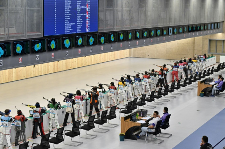 Athletes compete in the Asian Games shooting competition