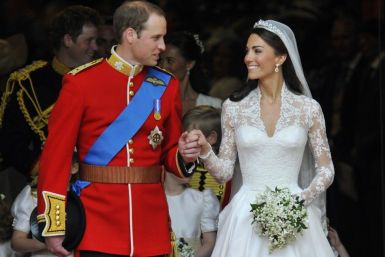 Britain's Prince William and Catherine, Duchess of Cambridge, look at one another after their wedding ceremony in Westminster Abbey