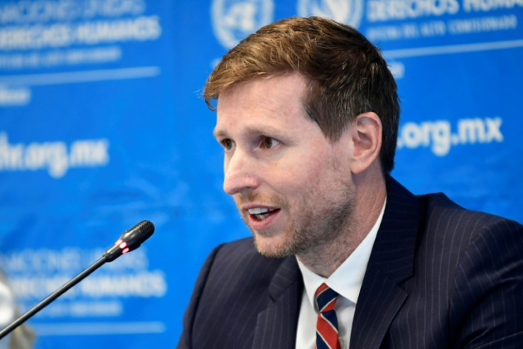 Matthew Gillett, a member of the UN Working Group on Arbitrary Detention, speaks at a press conference in Mexico City