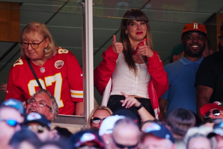 Donna Kelce and Taylor Swift are seen during the first half of a game between the Chicago Bears and the Kansas City Chiefs at GEHA Field at Arrowhead Stadium on September 24, 2023 in Kansas City, Missouri